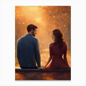 Couple Sitting On A Bench Canvas Print