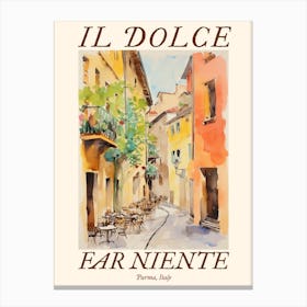 Il Dolce Far Niente Parma, Italy Watercolour Streets 4 Poster Canvas Print