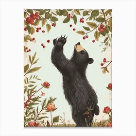 American Black Bear Standing And Reaching For Berries Storybook Illustration 3 Canvas Print