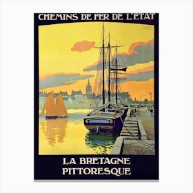 Brittany, France, Sailing Boat On The Port Canvas Print