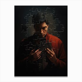 Man Holding A Puzzle Piece Canvas Print