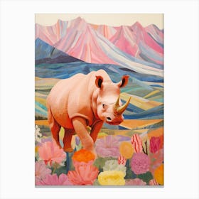 Colourful Rhino With Plants 12 Canvas Print