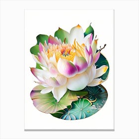 Blooming Lotus Flower In Pond Decoupage 4 Canvas Print
