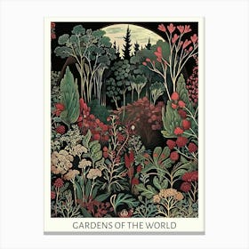 Gardens Of The World Red Vintage Art Nouveau Botanical  Canvas Print