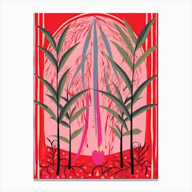 Pink And Red Plant Illustration Areca Palm 4 Canvas Print