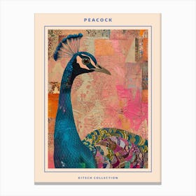Kitsch Pink Peacock Collage Poster Canvas Print