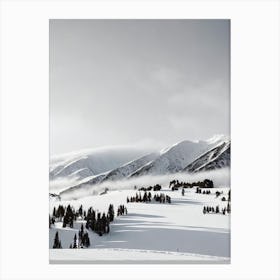 Mount Hutt, New Zealand Black And White Skiing Poster Canvas Print