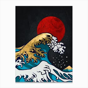 Golden Great Wave off Kanagawa — Japanese golden poster, travel poster, aesthetic poster, landscape poster, art print 1 Canvas Print