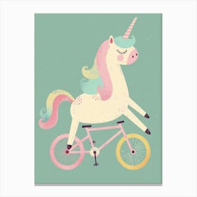 Pastel Storybook Style Unicorn On A Bike 4 Canvas Print