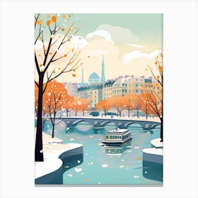 Vintage Winter Travel Illustration Paris France Canvas Print