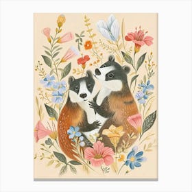 Folksy Floral Animal Drawing Badger 2 Canvas Print