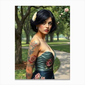 Tattooed Woman in Park Canvas Print