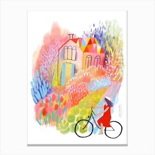 Cycling Through Spring Gardens Canvas Print