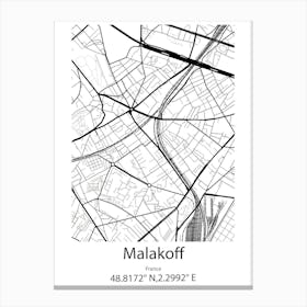 Malakoff,France Minimalist Map Canvas Print