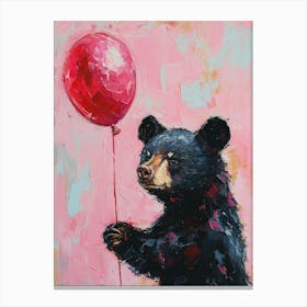 Cute Black Bear 1 With Balloon Canvas Print