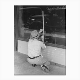 Window Sign Painter Preparing To Apply Letters, Crowley, Louisiana By Russell Lee Canvas Print