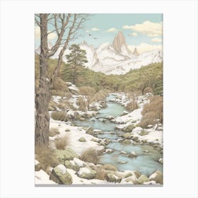 Vintage Winter Illustration Patagonia Argentina 2 Canvas Print