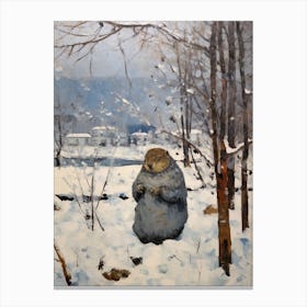 Vintage Winter Animal Painting Woodchuck 1 Canvas Print