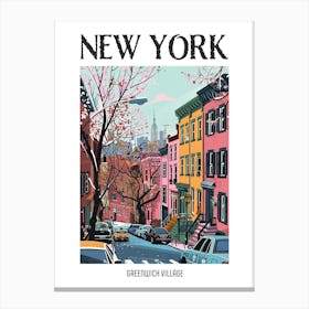 Greenwich Village New York Colourful Silkscreen Illustration 4 Poster Canvas Print