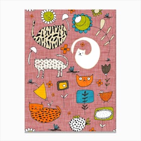 Spring Cat Pink Canvas Print