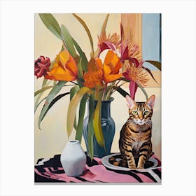 Cymbidium Orchid Flower Vase And A Cat, A Painting In The Style Of Matisse 1 Canvas Print