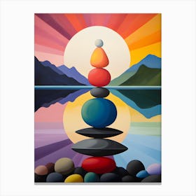 "Zen Harmony: Poised Stones in Equilibrium" Canvas Print