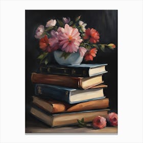 Flowers On A Stack Of Books Canvas Print