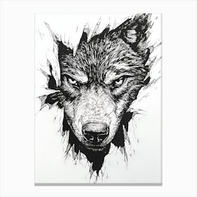 Angry Wolf Watching from Wall Hole 1 Canvas Print