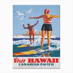 Hawaii Surfers Vintage Travel Poster 1 Canvas Print