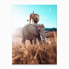 Elephant, Lion And Meerkat Canvas Print