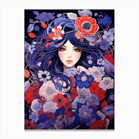 Asian Girl With Flowers Canvas Print