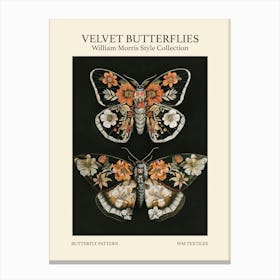 Velvet Butterflies Collection Butterfly Pattern William Morris Style 1 Canvas Print