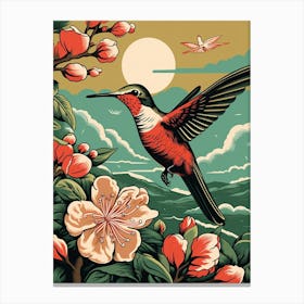 Vintage Bird Linocut Hummingbird 2 Canvas Print