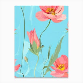 Pink Flowers On A Blue Background 1 Canvas Print