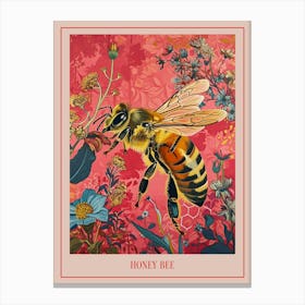 Floral Animal Painting Honey Bee 4 Poster Canvas Print
