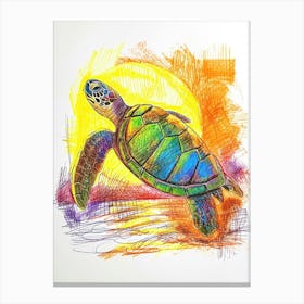 Sea Turtle Sunset Doodle Canvas Print