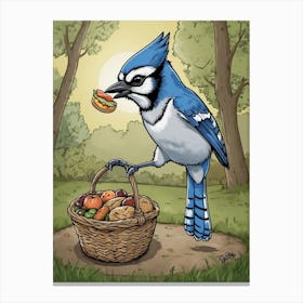 Blue Jay With A Basket Canvas Print