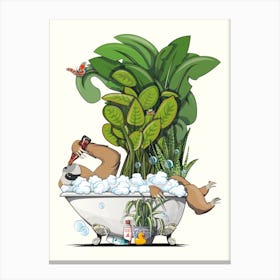 Sloth Relaxing In Bubble Bath Canvas Print