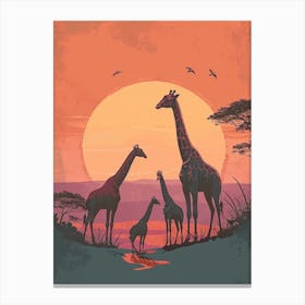 Group Of Giraffes In The Sunset 4 Canvas Print