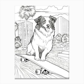 Border Collie Dog Skateboarding Line Art 2 Canvas Print