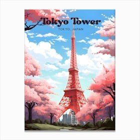 Tokyo Tower Tokyo Japan Sakura Travel Illustration Canvas Print