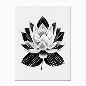 Lotus Flower In Garden Black And White Geometric 1 Canvas Print