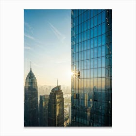 A Picture Of A Contemporary Office Building Its Sleek Facade Reflecting The Early Morning Sunlight (1) Canvas Print