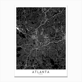 Atlanta Black And White Map Canvas Print