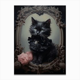 Black & Pink Cat Rococo Style 7 Canvas Print
