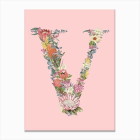 V Pink Alphabet Letter Canvas Print