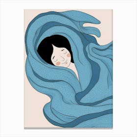 Girl Sleeping In A Blue Blanket Canvas Print