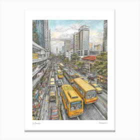 Manila Philippines Drawing Pencil Style 3 Travel Poster Canvas Print