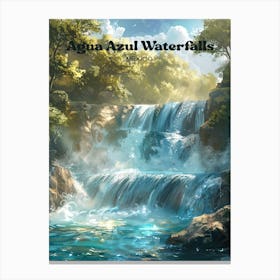 Agua Azul Waterfalls Tranquil Digital Travel Art Canvas Print