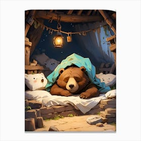 Bear Sleeping In A Bed Canvas Print